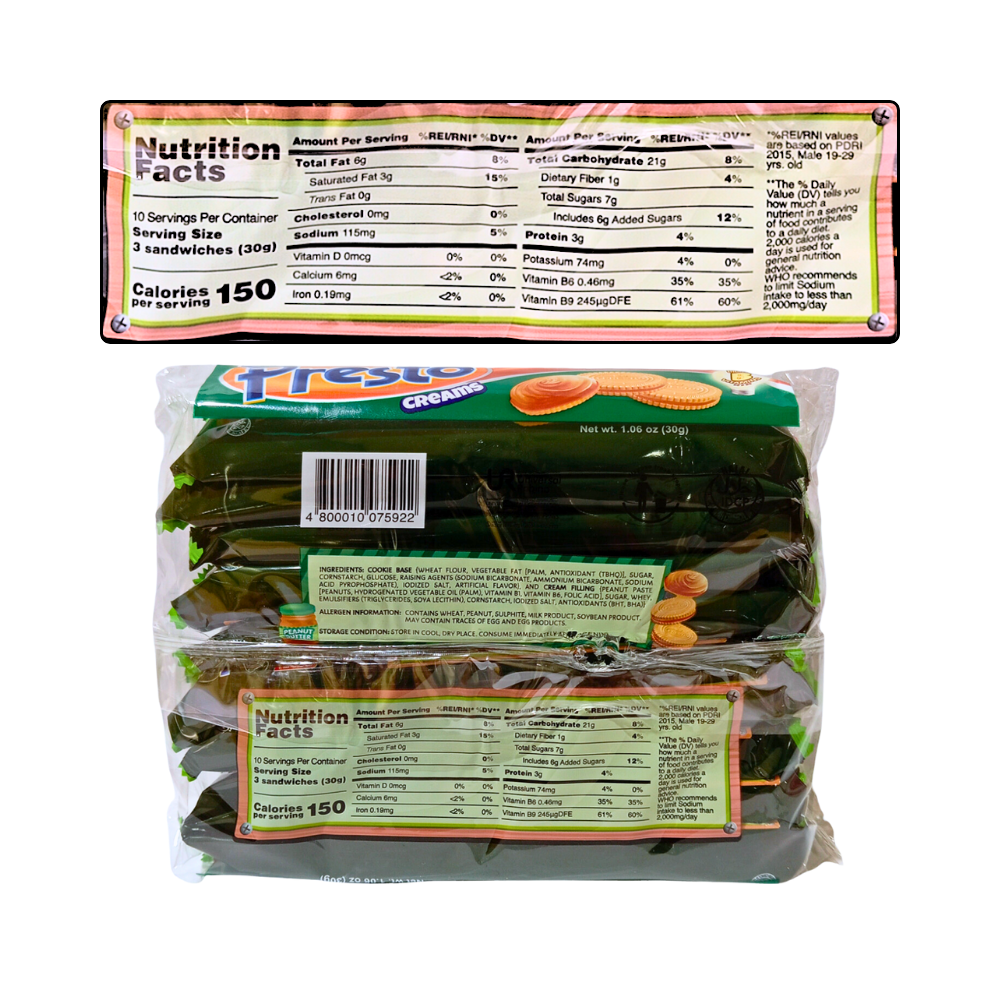 Presto Creams Peanut Butter Sandwich Cookies 30g x 10 s