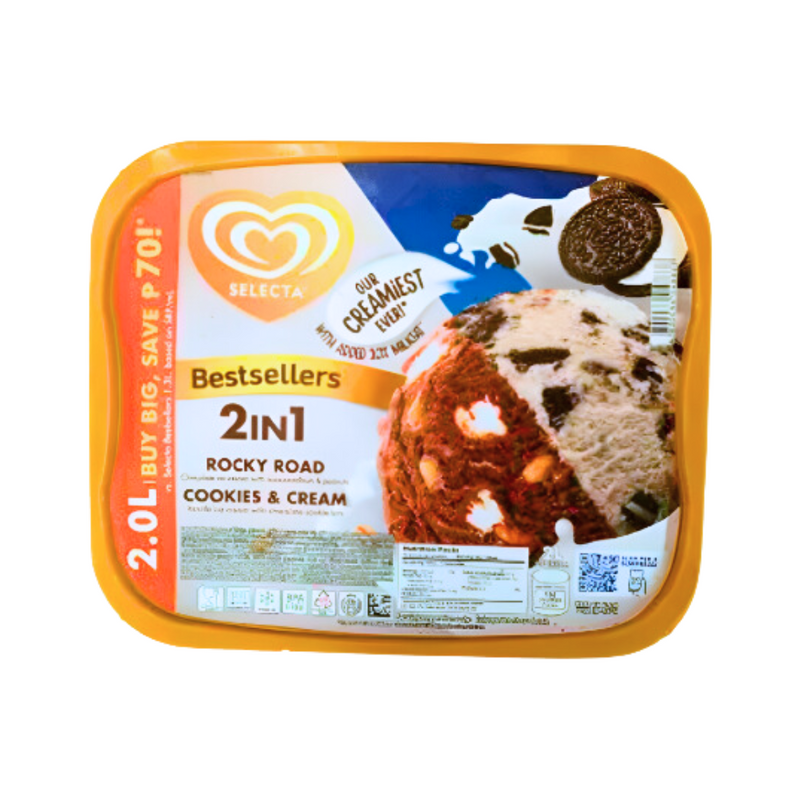 Selecta Supreme Ice Cream Rocky Road And Cookies And Cream 2L
