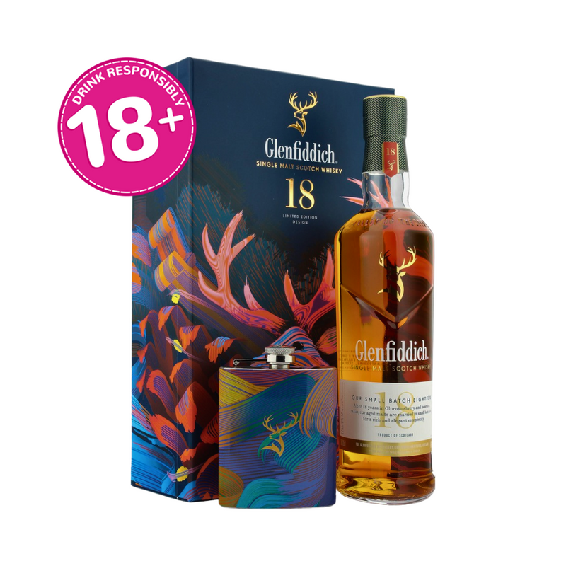 Glenfiddich 18 Years Scotch Whisky 700ml With Free Hip Flask