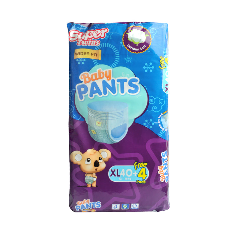 Super Twins Baby Pants Diaper Jumbo Pack XL 40's + 4 Free Pads
