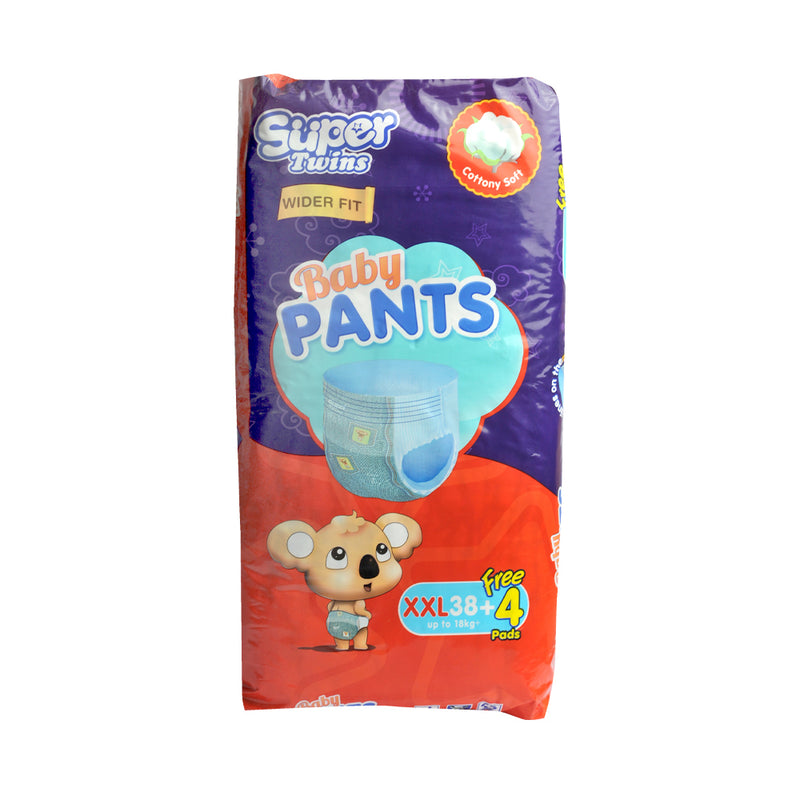 Super Twins Baby Pants Diaper Jumbo Pack XXL 38's + 2 Free Pads