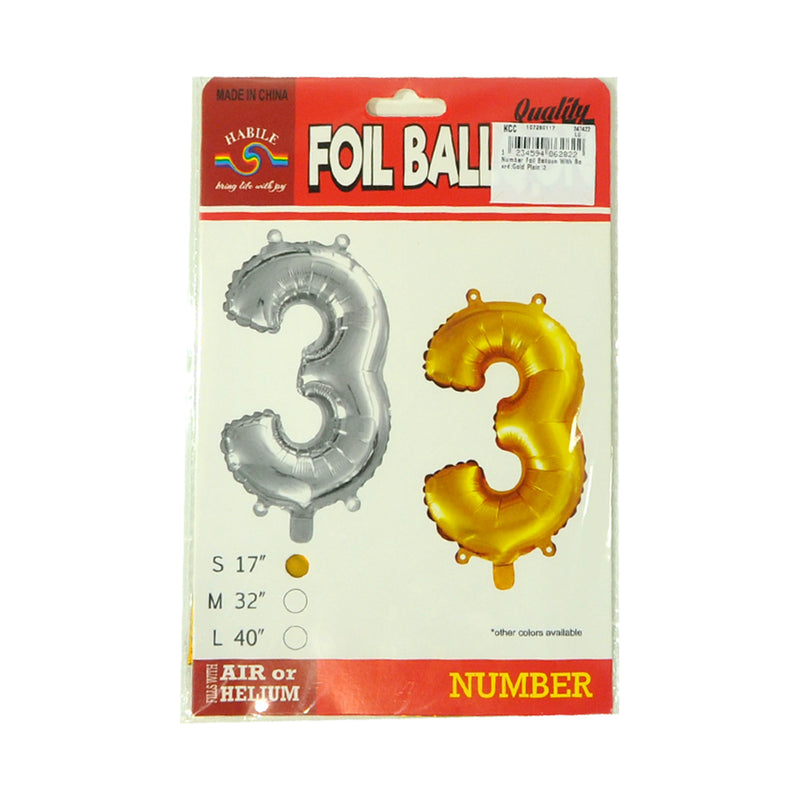Number Foil Balloon With Board Gold 3