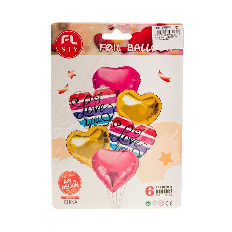 I Love You Foil Balloon Set 6's Fuchsia and Gold