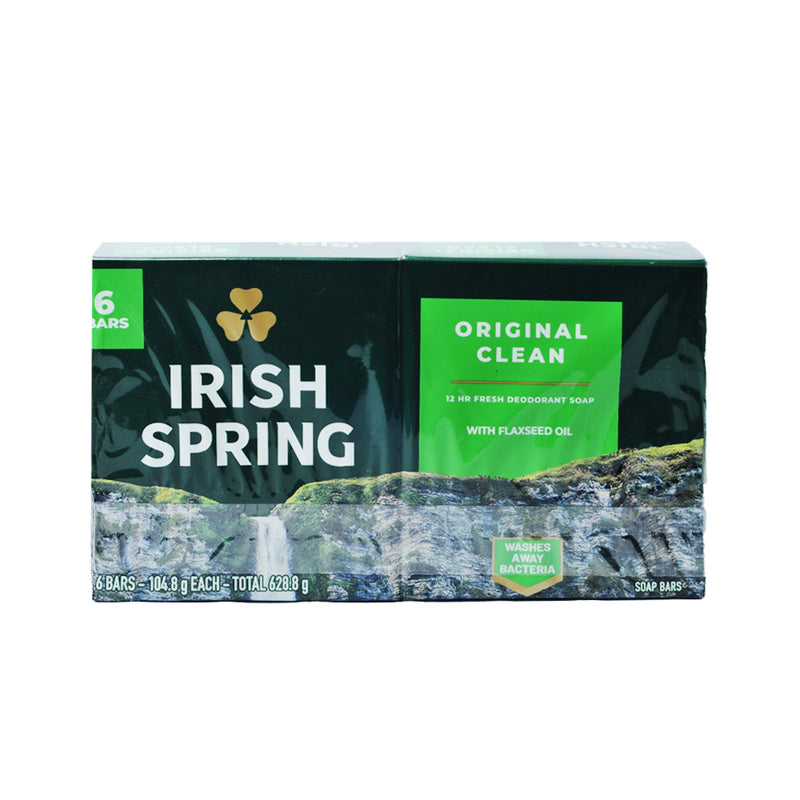 Irish Spring Original Clean Deodorant Bar Soap 104.8g (3.7oz) x 6's