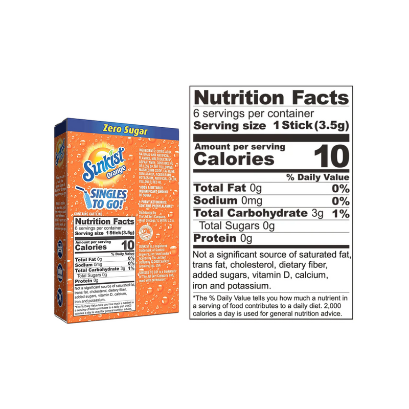 Sunkist Orange Singles To Go Zero Sugar 21g