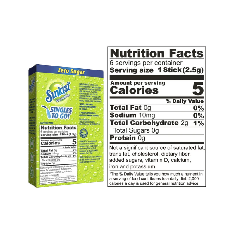 Sunkist Lemon Lime Singles To Go Zero Sugar 15g