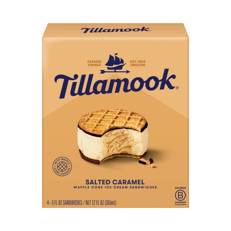 Tillamook Salted Caramel Waffle Cone Ice Cream Sandwiches 355ml