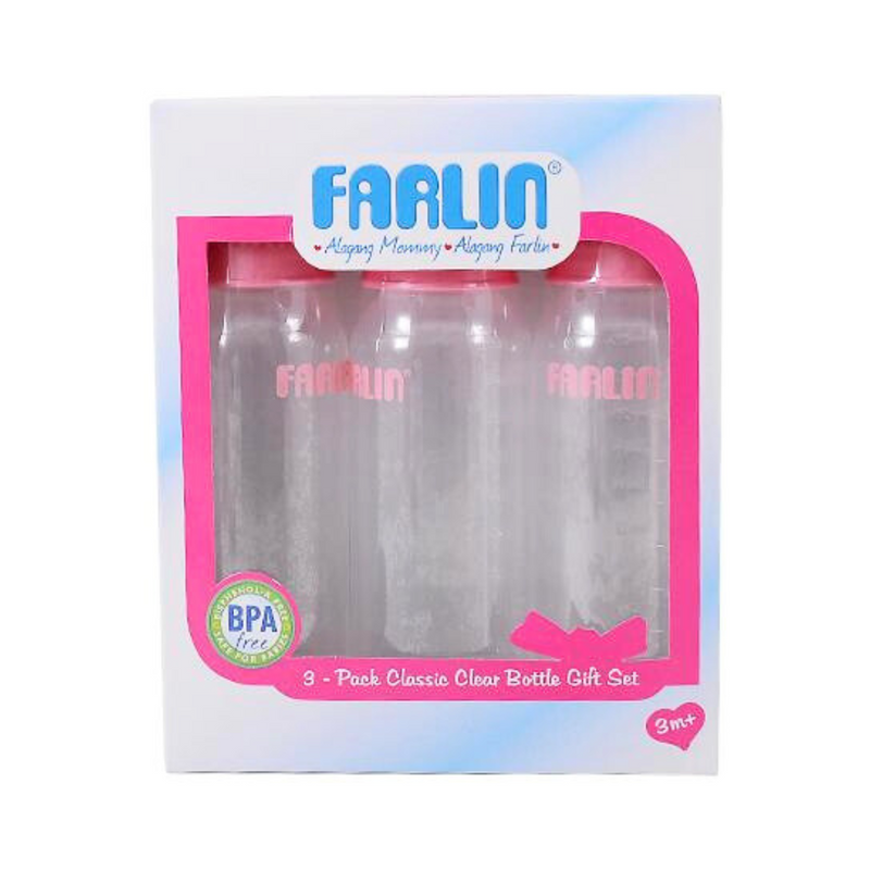Farlin Feeding Bottle Classic Clear 8oz Gift Set 3's