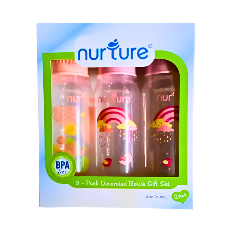 Nurture Feeding Bottle Decorated Collection 8oz Gift Set 3's