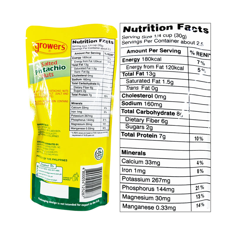 Growers Salted Pistachio Nuts 80g