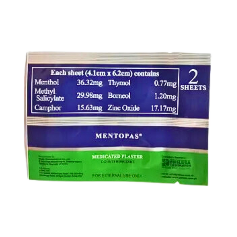Mentopas Medicated Plaster 4.1 x 6.2cm 2's