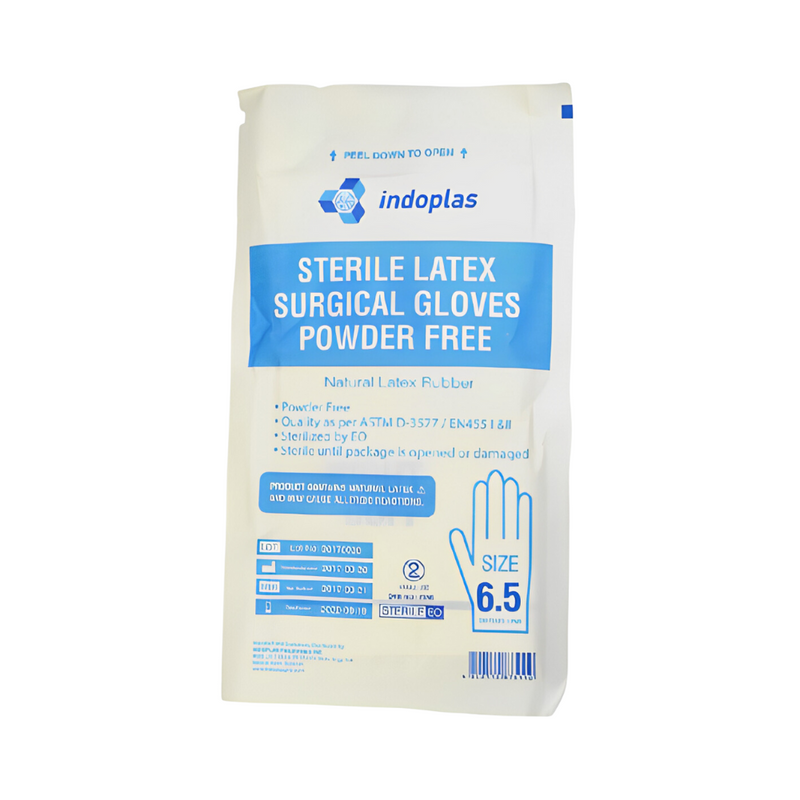 Indoplas Sterile Latex Surgical Gloves Powder Free 6.5
