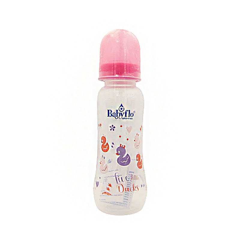 Babyflo Feeding Bottle With Rubber Nipple Nursery Rhyme Pink 240ml (8oz)