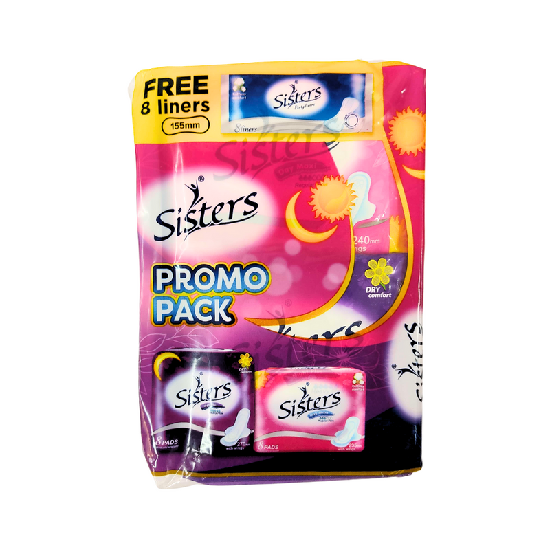 Sisters Napkin Silk Floss Day Use + Net Side Night Use 8's Free Pantyliner 8's