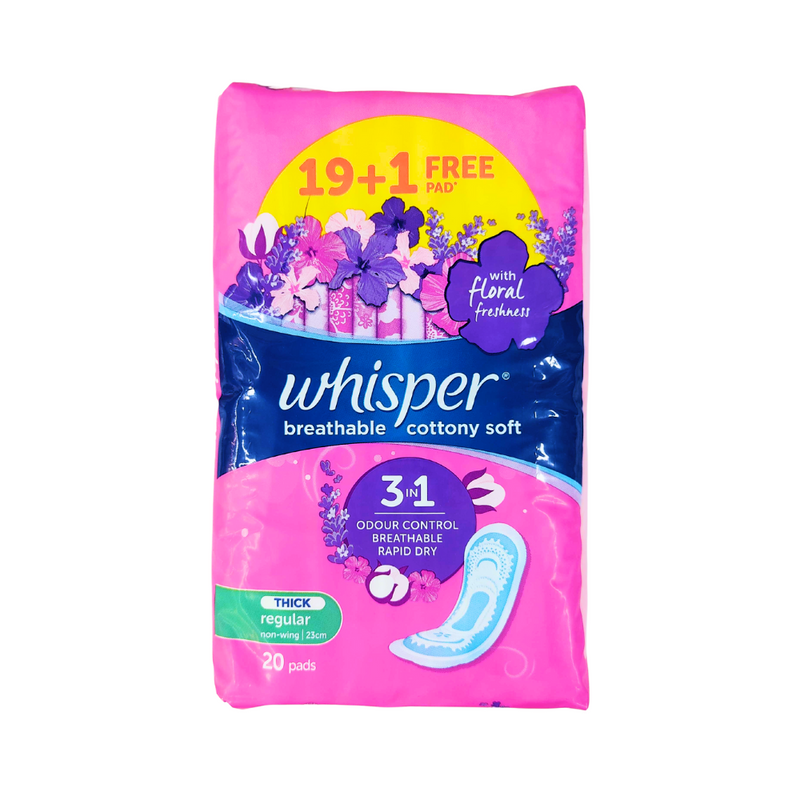 Whisper Regular Flow Cottony Clean Non-Wings 20 Pads