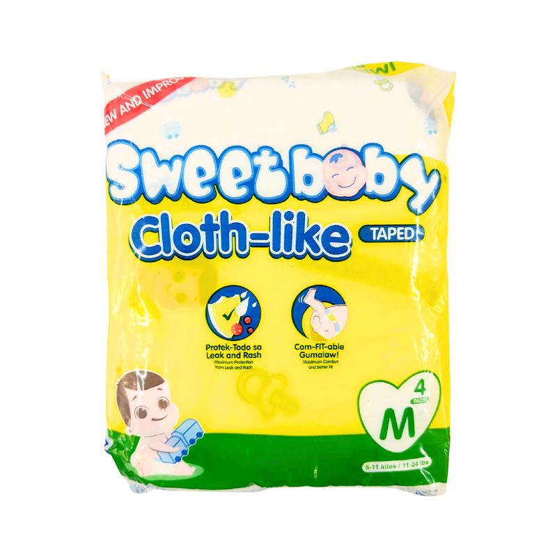 Sweet Baby Cloth-Like Taped Diapers Medium 4 Pads