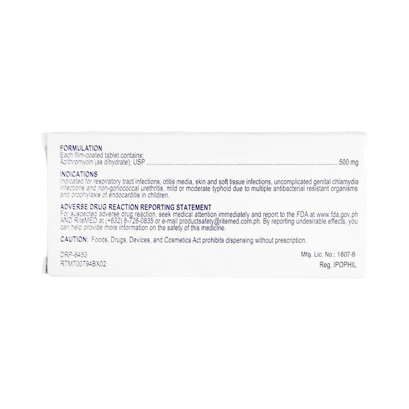 Azythromycin Ritemed Dose Ritemed Azithromycin Dihydrate 500mg