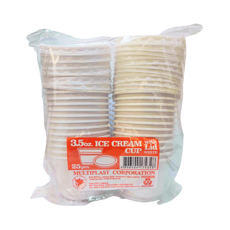 Multiplast Ice Cream Cups White With Lids 3.5oz 25's