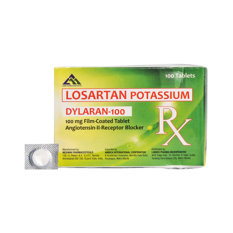 Dylaran 100 Losartan Potassium 100mg Film-Coated Tablet By 1's