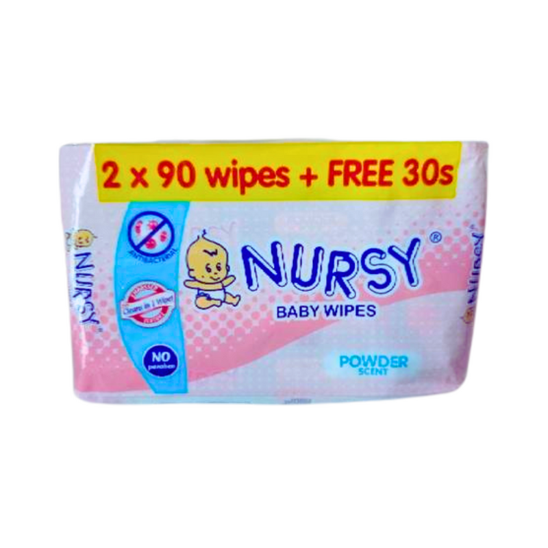 Nursy Baby Wipes Powder Scent 90 Sheets x 2's