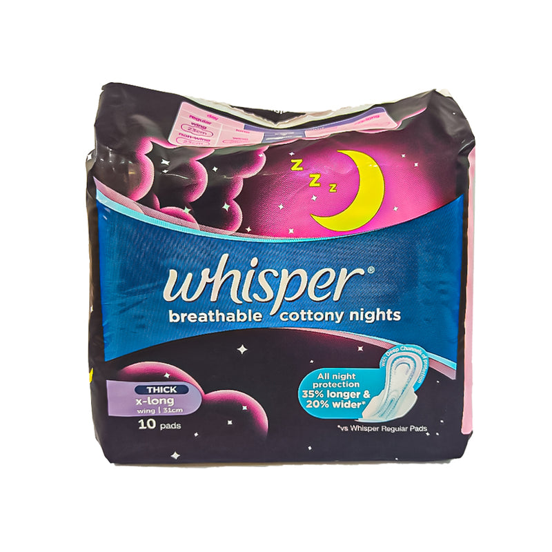 Whisper Cottony Soft Nights Wings 10 Pads