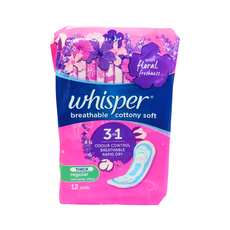 Whisper Cottony Soft Regular Non Wing 12 Pads