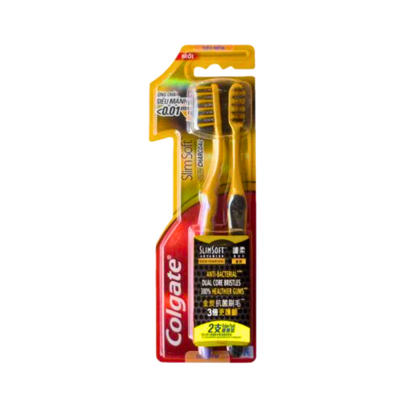Colgate Slim Soft Toothbrush Gold Charcoal 2's