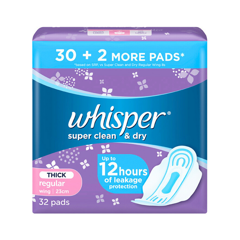 Whisper Regular Flow Super Clean Dry Wings 32 Pads Sulit Pack