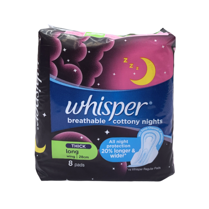 Whisper Cottony Soft Overnight Wings 8 Pads