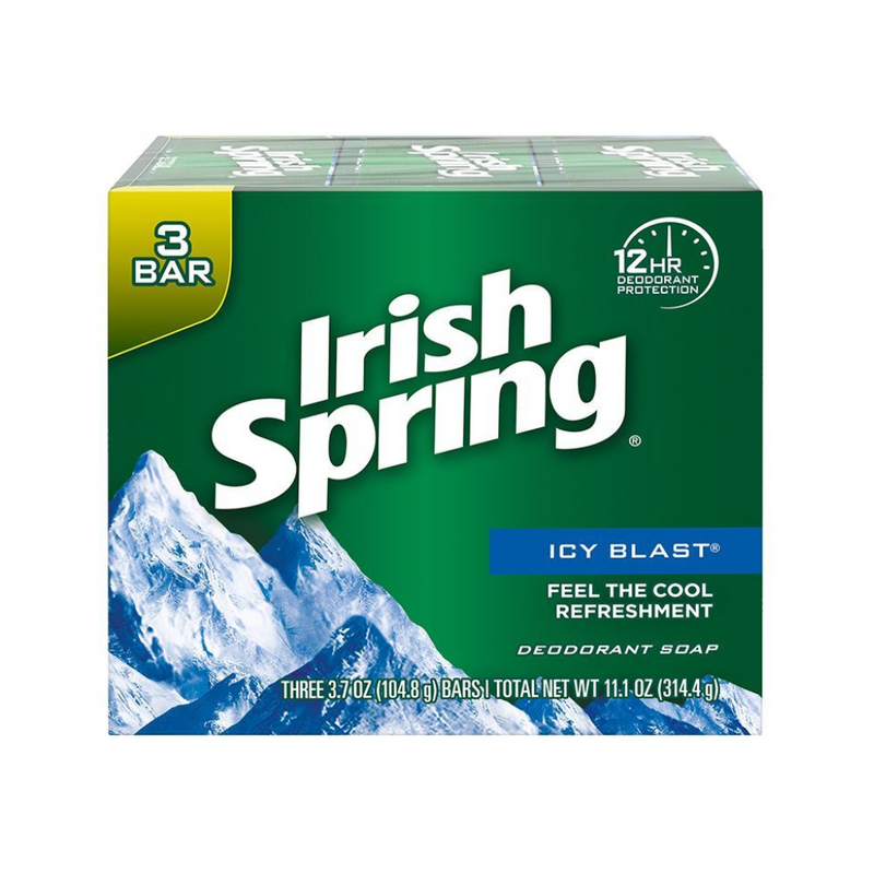 Irish Spring Icy Blast Deodorant Bar Soap 104.8g (3.7oz) x 3's