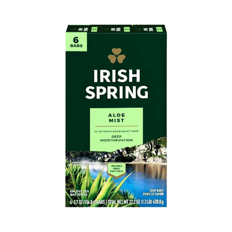 Irish Spring Aloe Mist Deodorant Bar Soap 104.8g (3.7oz) x 6's