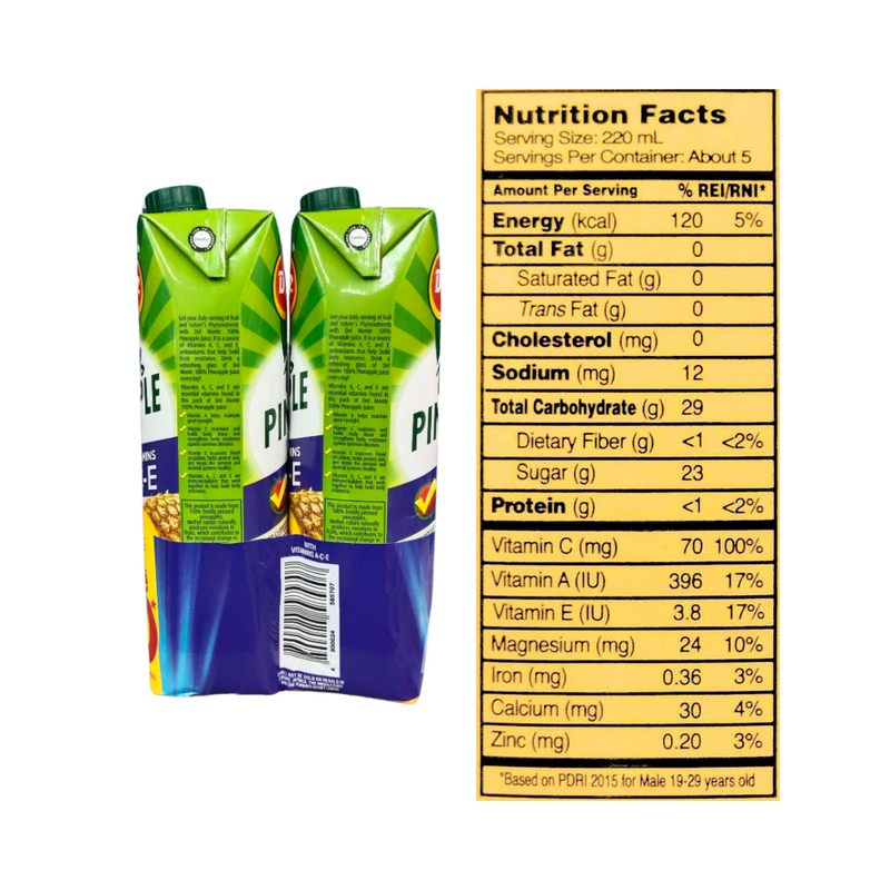 Del Monte 100% Pineapple Juice Ace Tetra 1L x 2's