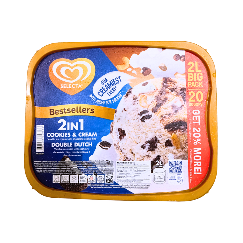 Selecta Supreme Ice Cream 2in1 Cookies And Cream And Double Dutch 2L