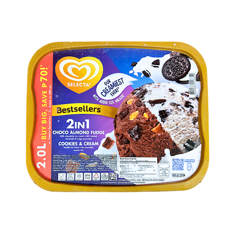 Selecta Supreme Ice Cream Choco Almond Fudge And Cookies And Cream 2L