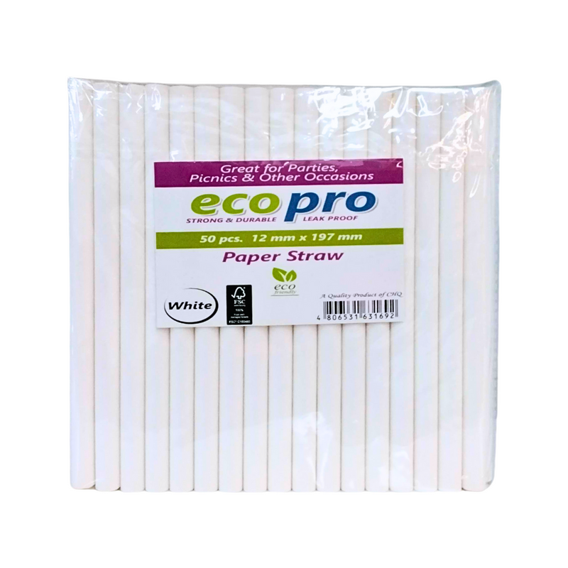 Ecopro Paper Straw White 12mm 50's