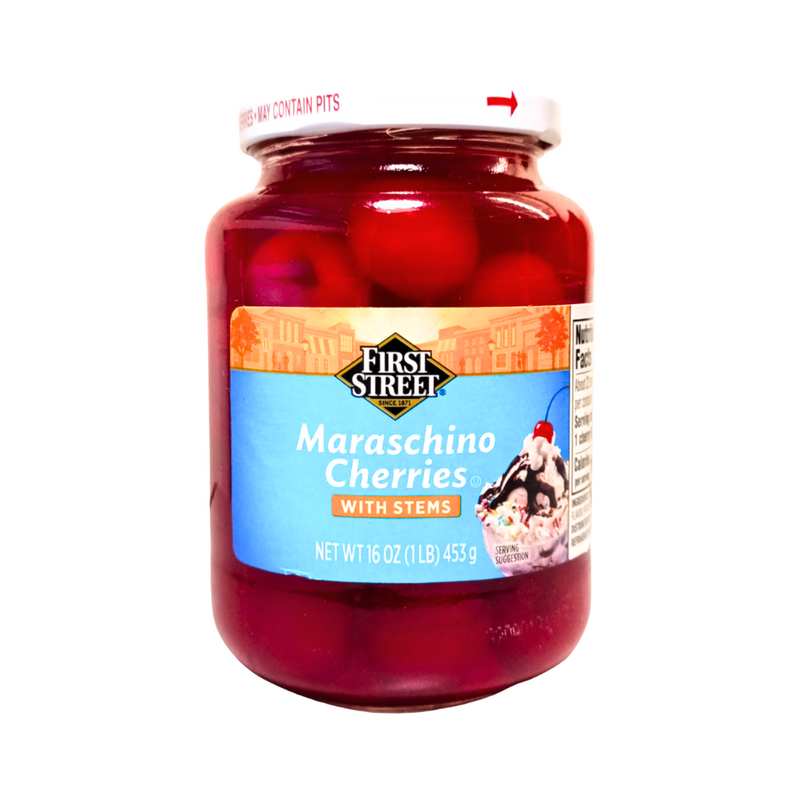 First Street Maraschino Cherries w/stems 453g (16oz)