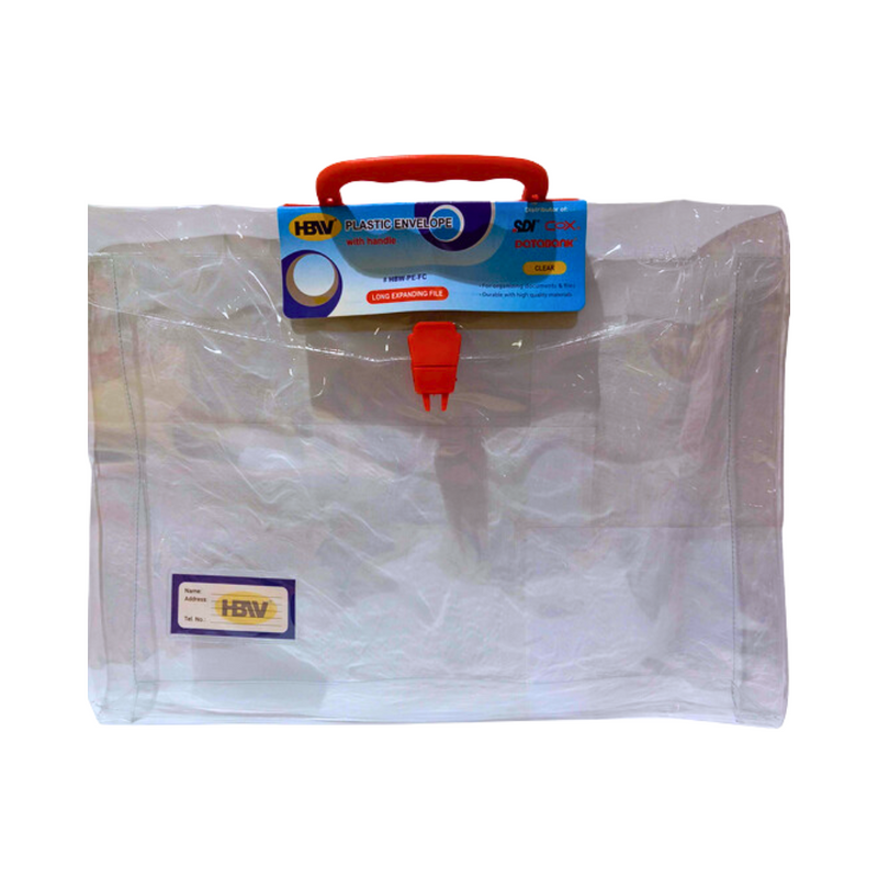 HBW Plastic Expanding Envelope With Handle Clear Long