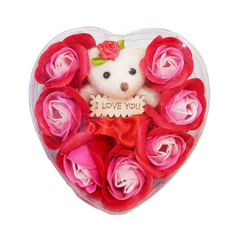 Ideal Living Rose Soap With Bear In Heart Shaped Box