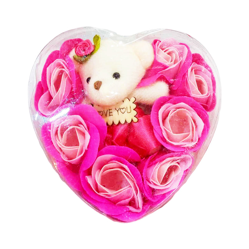 Ideal Living Rose Soap With Bear In Heart Shaped Box