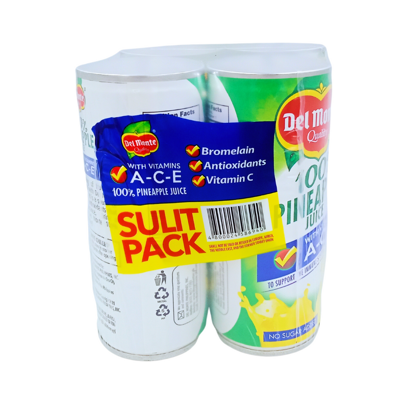 Del Monte 100% Unsweetened Pineapple Juice With Vit Ace 220ml 4's