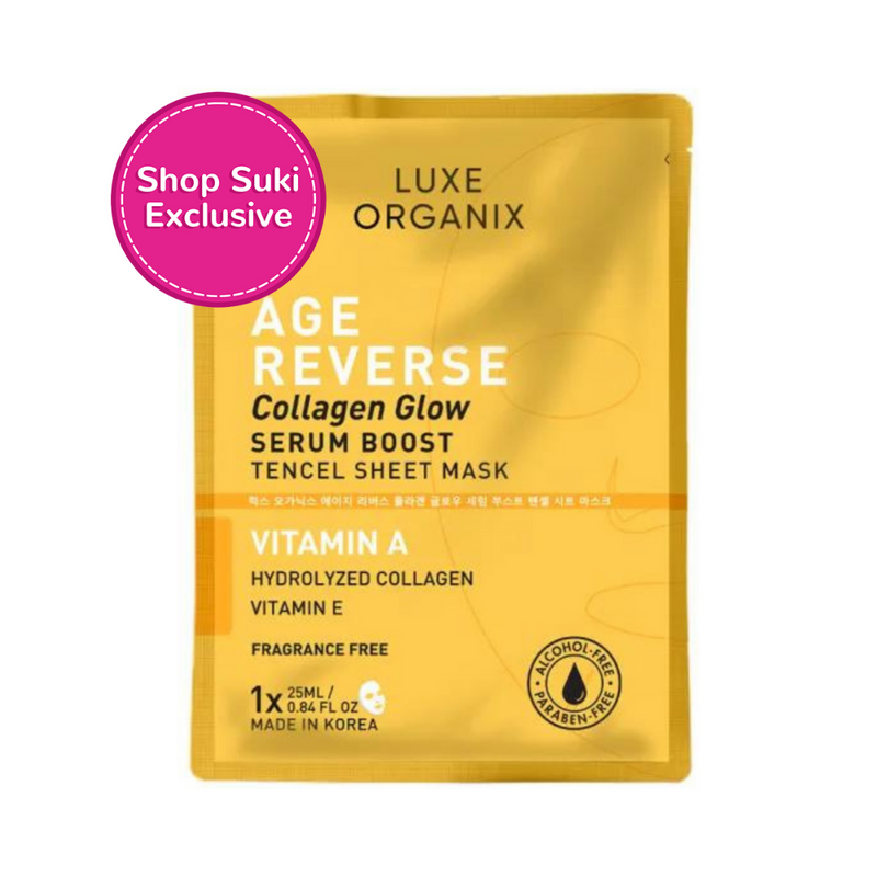 Luxe Organix Age Reverse Collagen Glow Serum Boost Tencel Sheet Mask 25ml