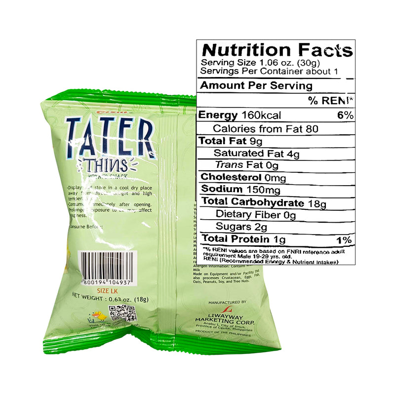 Oishi Tater Thins Potato Snack Cucumber Flavor 18g