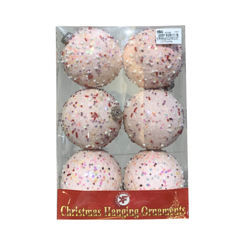 Shining East Glittered Sugar Coated Christmas Balls 80mm 6’s