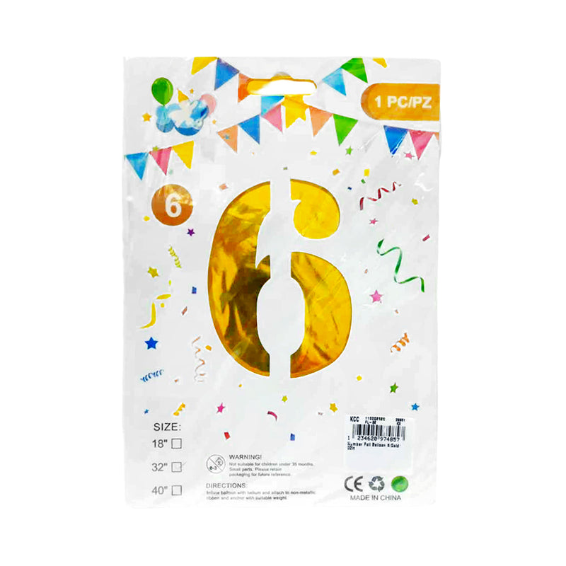 Number Foil Balloon 6 Gold 32in