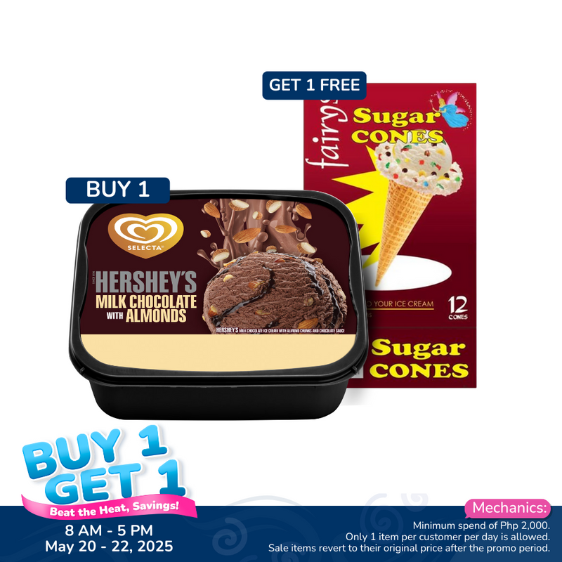Selecta Ice Cream Hershey's Milk Chocolate With Almonds 1.3L Free Fairy's Ice Cream Sugar Cones 12's