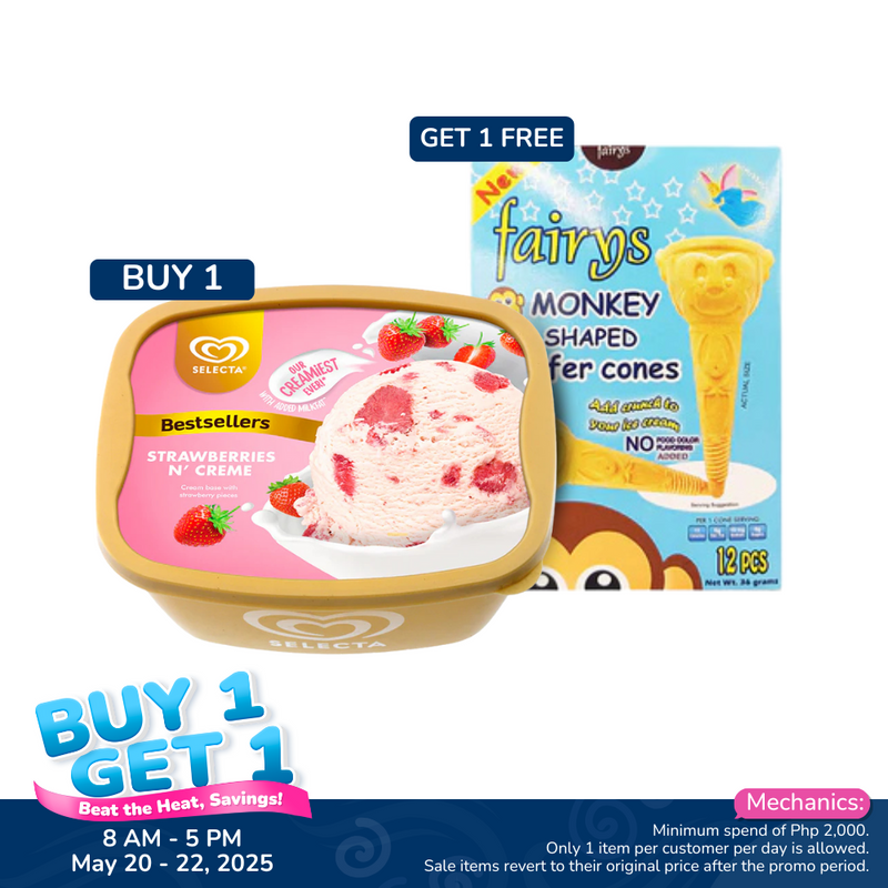 Selecta Supreme Ice Cream Strawberries And Creme 1.3L Free Fairy's Ice Cream Wafer Cones 12's