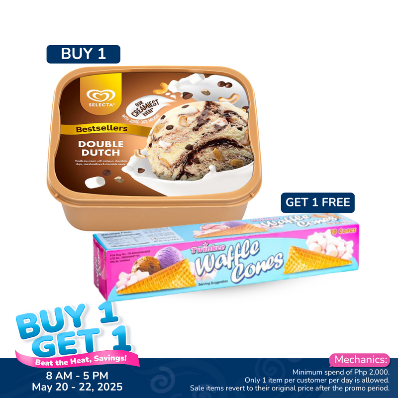 Selecta Supreme Ice Cream Double Dutch 1.3L Free New Star Twinkee Waffle Cones 10's