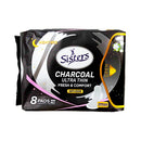 Sisters Ultra Thin With Wings Charcoal Fresh And Comfort Night Use 8’s