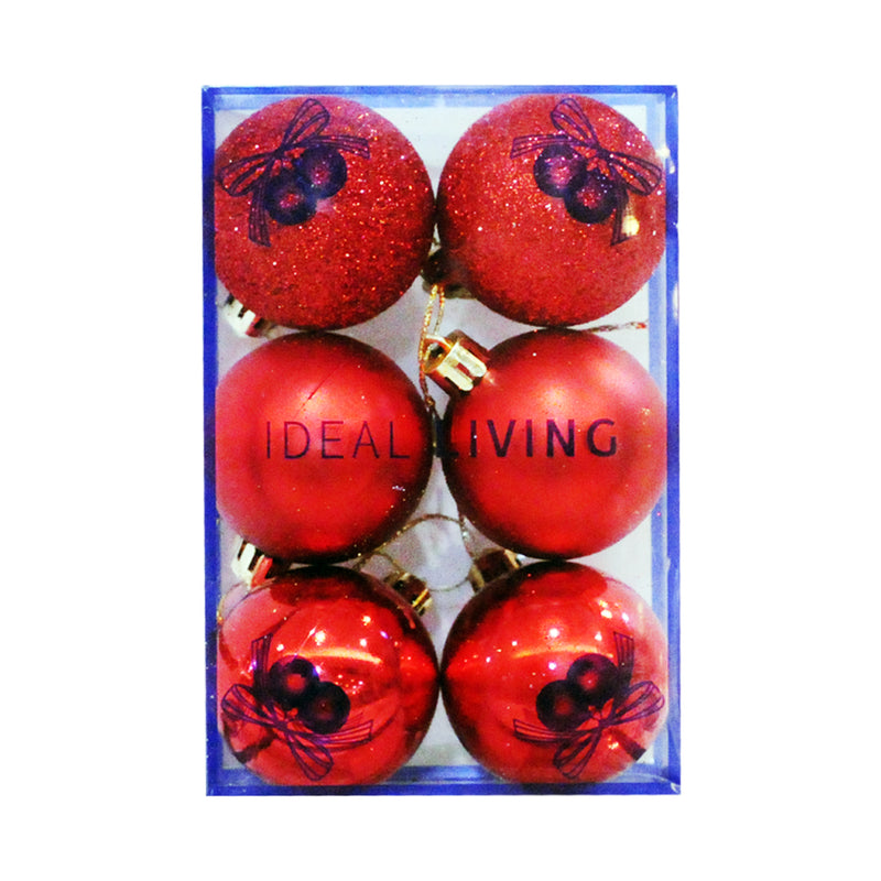 Ideal Living Shiny/Matte/Glittered Balls 6's Red 5cm