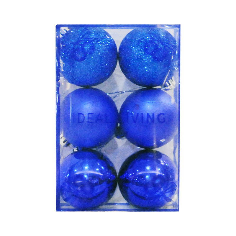 Ideal Living Shiny/Matte/Glittered Balls 6's Blue 5cm